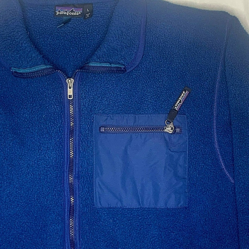 Vintage '91 Patagonia Mens Synchilla Fleece Jacket Cobalt Blue 25021 Size Large - Picture 2 of 12
